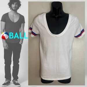 Ball Deep Scoop Neck T Shirt 18.5" armpit to armpit Gently worn Cotton blend